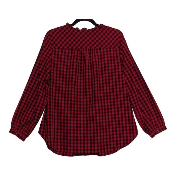 Talbots Buffalo Check Shirt X Ruffle Mock Neck Long Sleeve Button Up Plaid Tunic - Picture 2 of 8